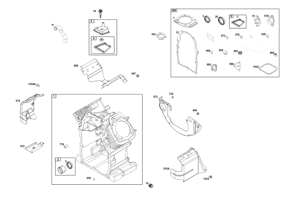 Cylinder Group Diagram and Parts List for 356447-0670-G1 200000 - 399999 Briggs and Stratton Engine